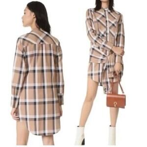 Derek Lam Dress 10 Crosby Plaid Flannel Tie Waist Grunge Tan Women's Size 4